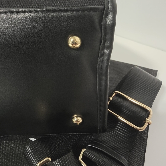 Versace Fragrances Engraved Gold Tone Black Canvas Gold Pattern Tote Handbag New - Picture 11 of 16